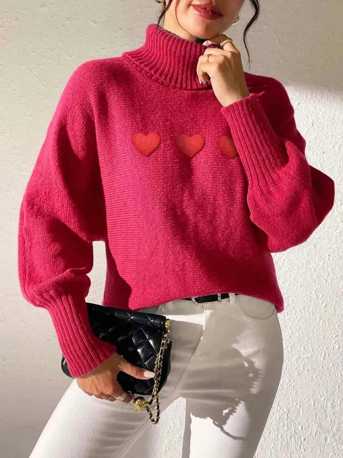 Heart Turtleneck Long Sleeve Sweater - Bad Moms Club