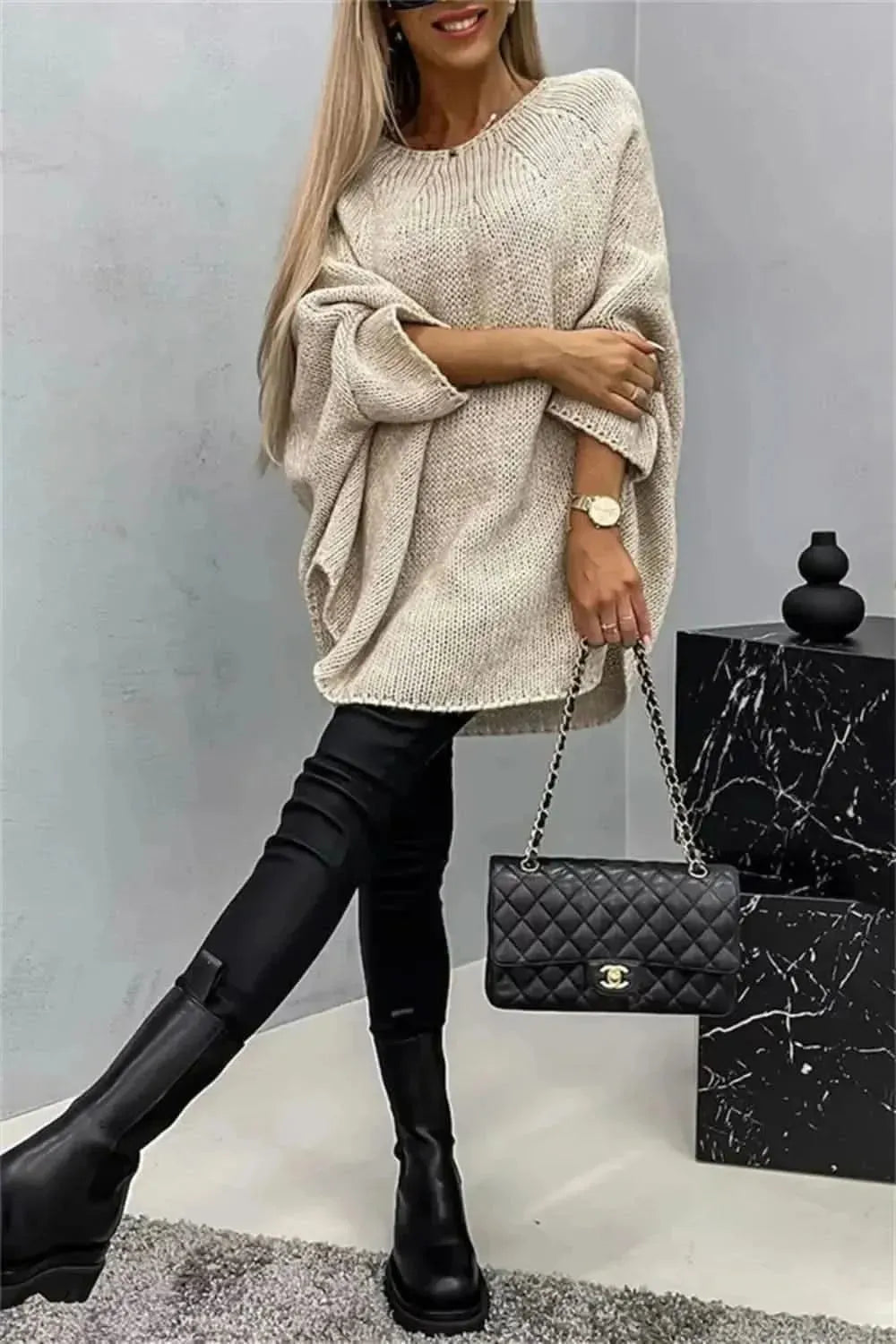 Round Neck Batwing Sleeve Sweater - Bad Moms Club