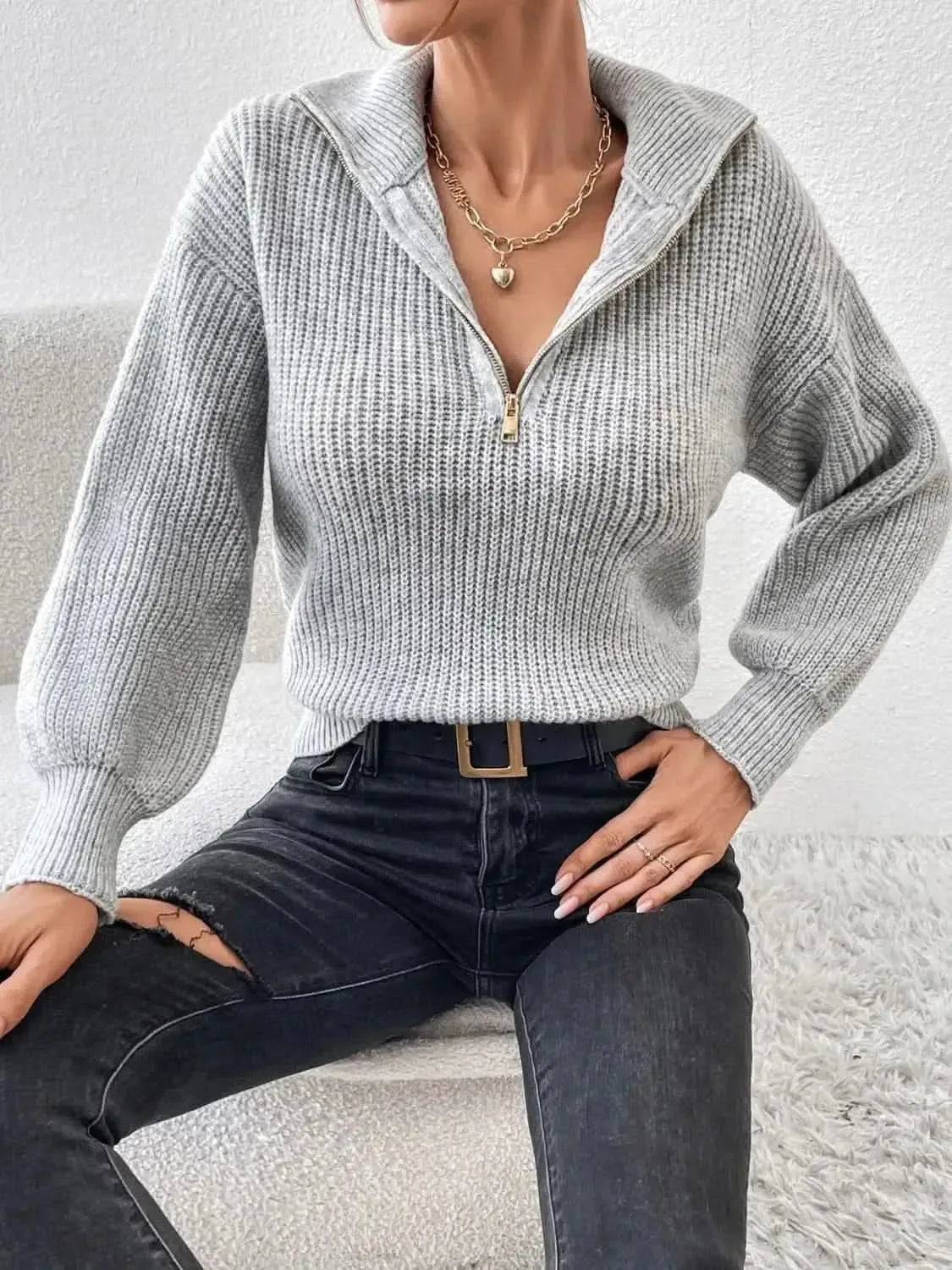 Honey Half Zip Dropped Shoulder Sweater - Bad Moms Club