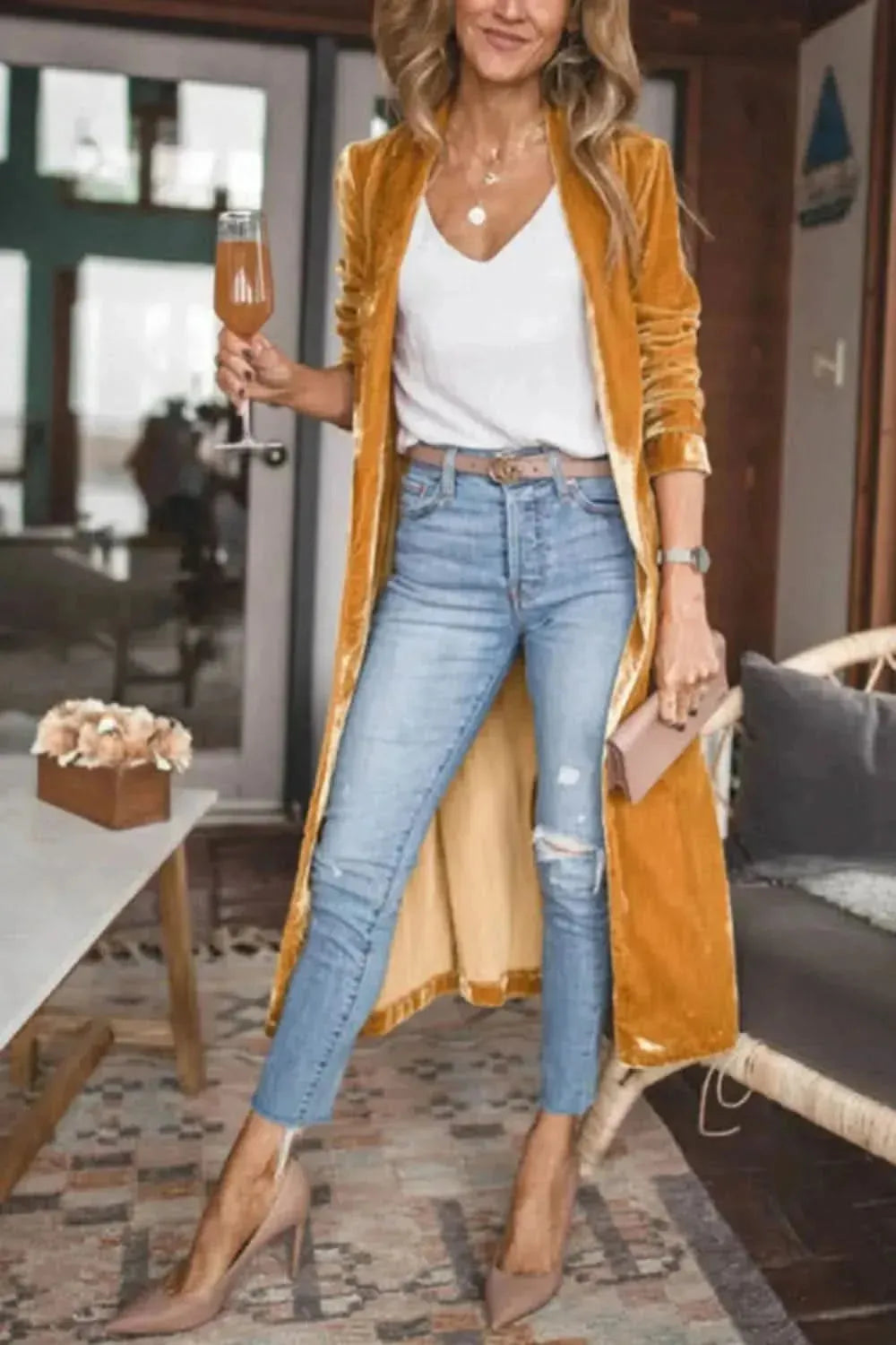 Open Front Long Sleeve Coat - Bad Moms Club