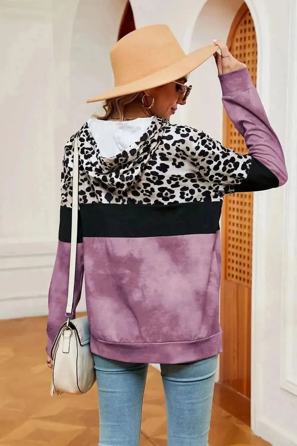 Leopard Drawstring Hoodie with Pocket - Bad Moms Club
