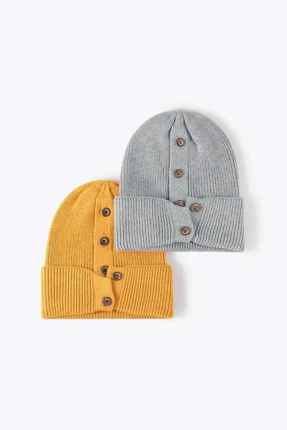 Button Detail Rib-Knit Cuff Beanie - Bad Moms Club