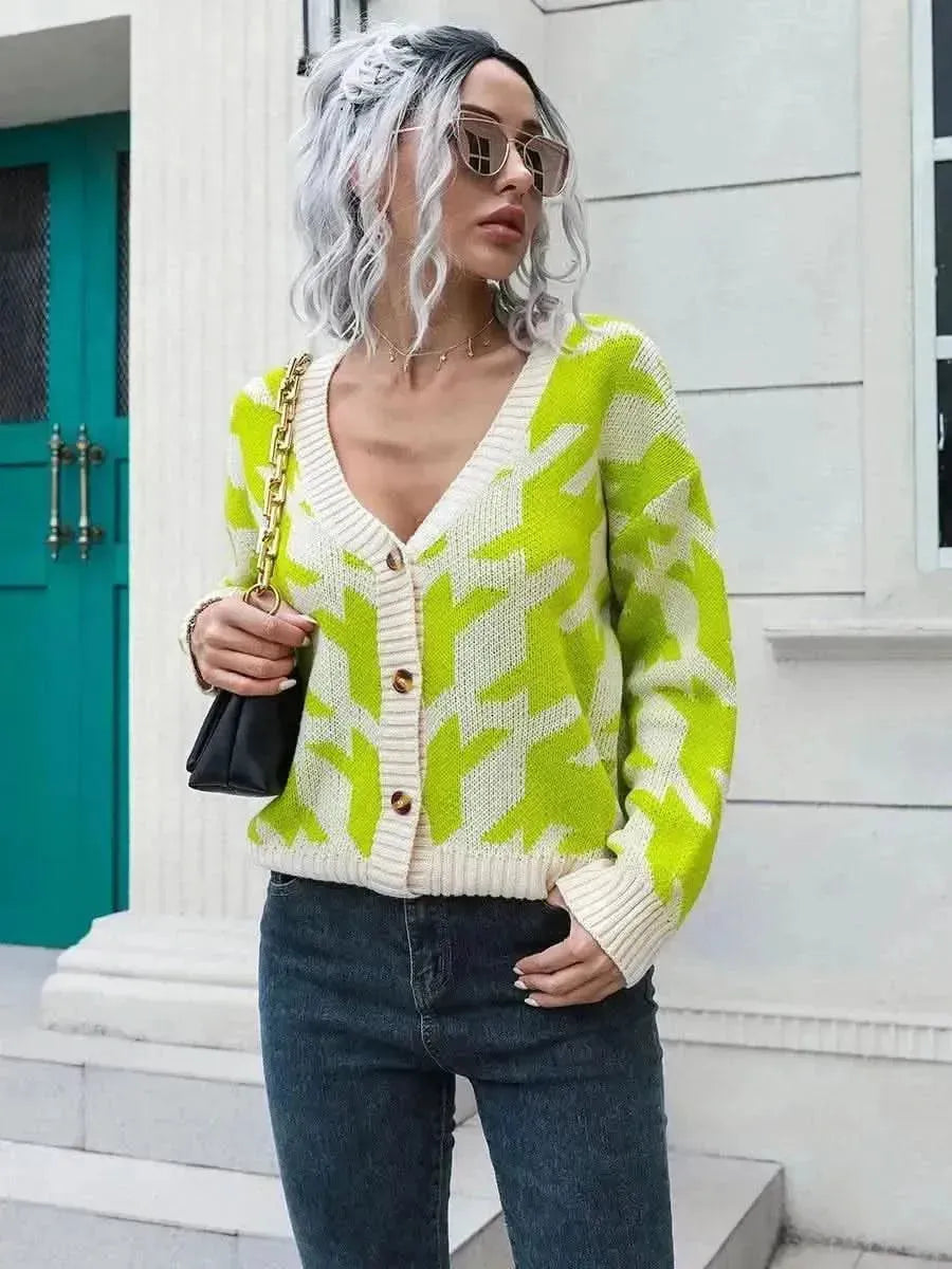 Houndstooth Button Down Cardigan - Bad Moms Club