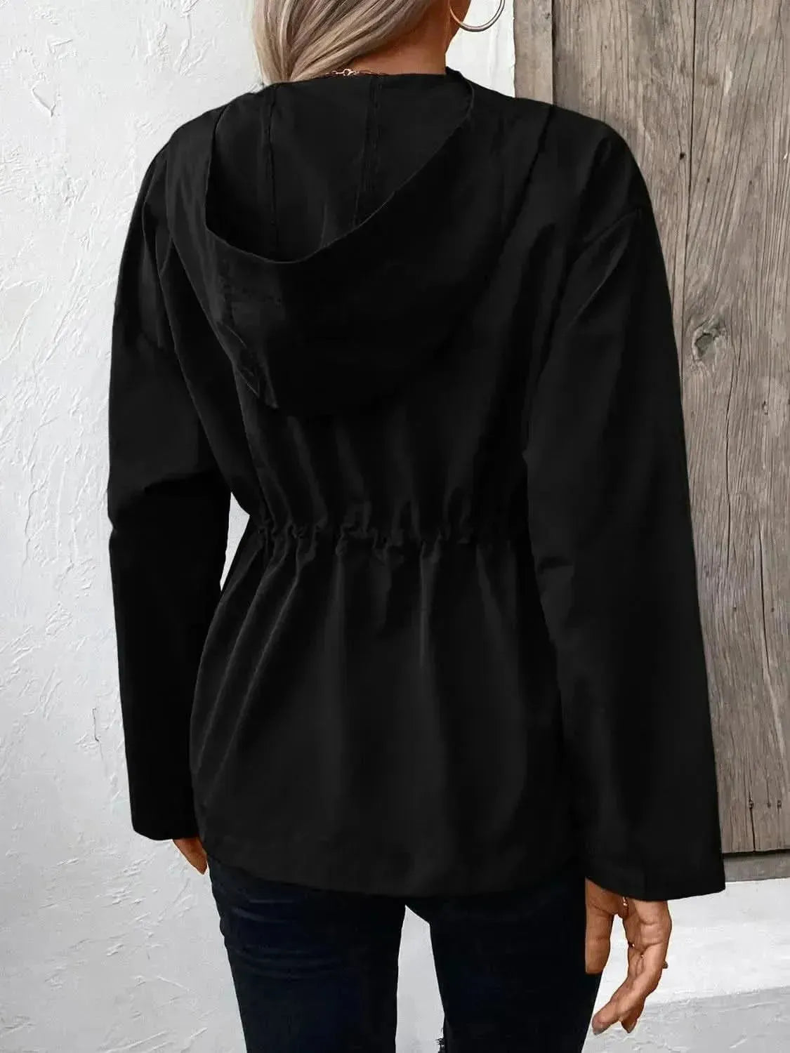Drawstring Zip Up Hooded Jacket - Bad Moms Club