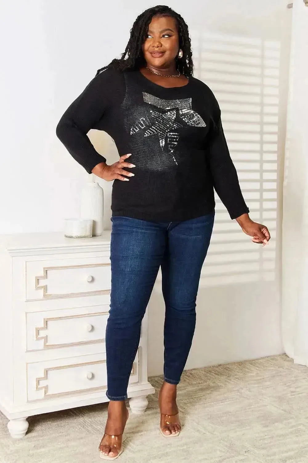 Sequin Graphic Dolman Sleeve Knit Top - Bad Moms Club