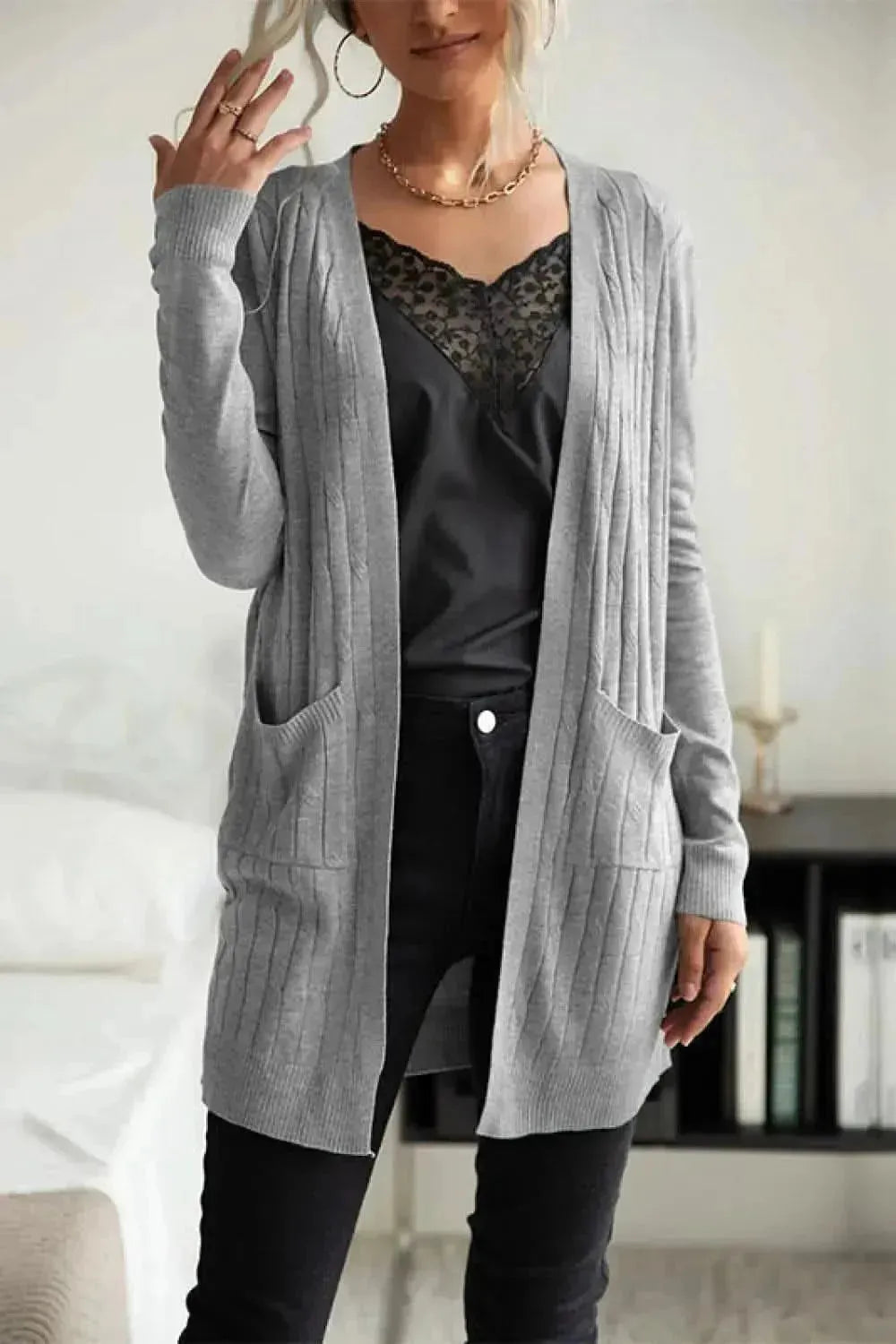 Ribbed Longline Open Front Cardigan - Bad Moms Club