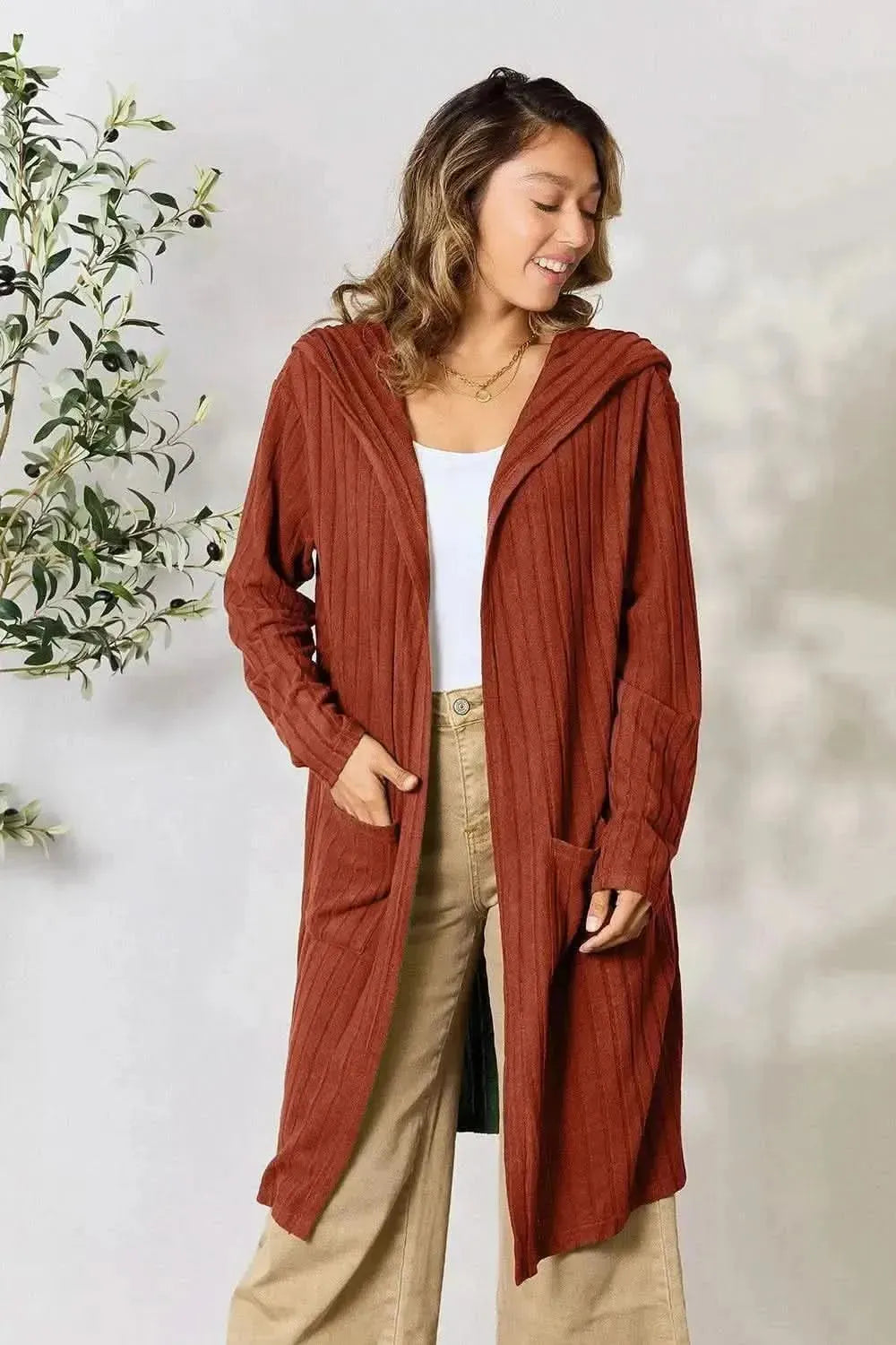 Basic Bae Full Size Hooded Sweater Cardigan - Bad Moms Club