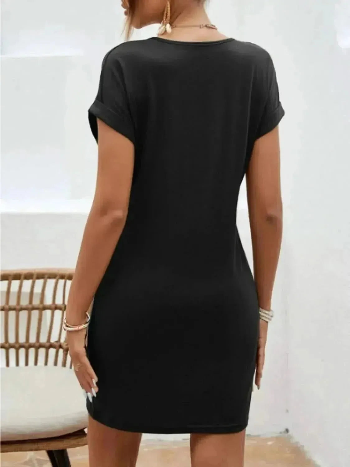 Notched Short Sleeve Mini Tee Dress - Bad Moms Club