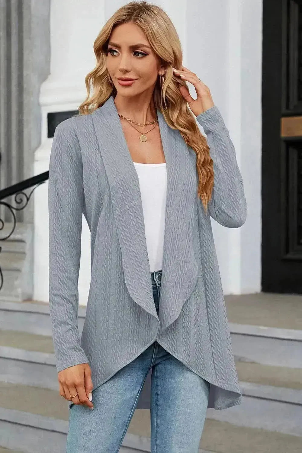 Open Front Long Sleeve Cardigan - Bad Moms Club