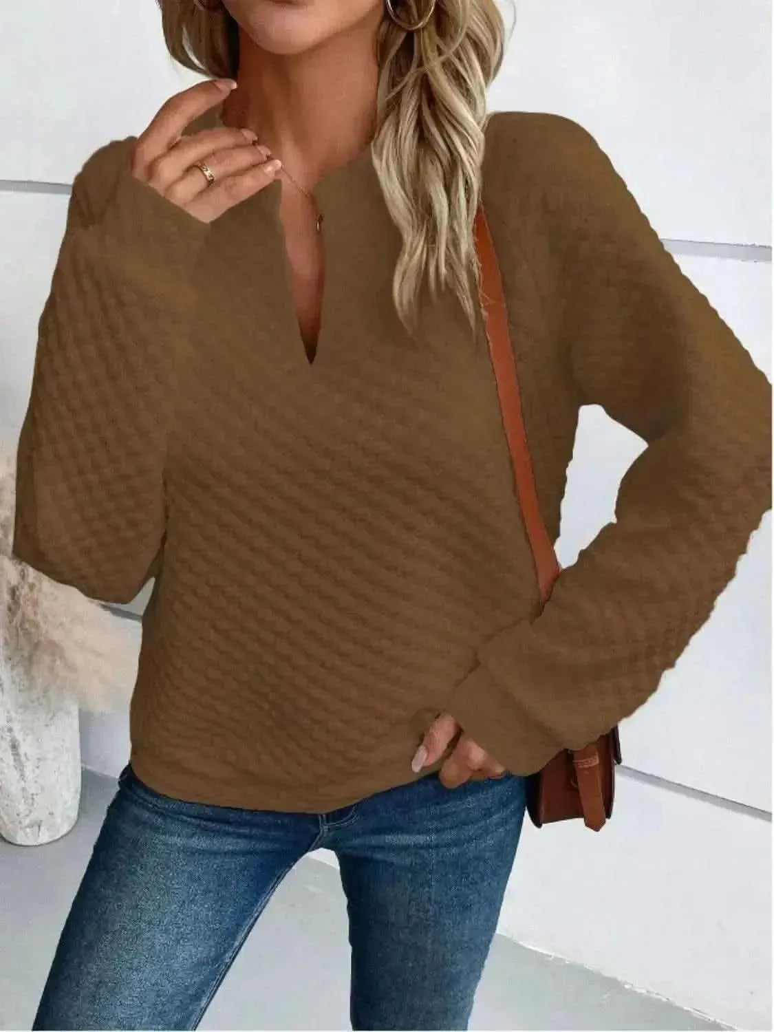 Notched Long Sleeve Sweatshirt - Bad Moms Club