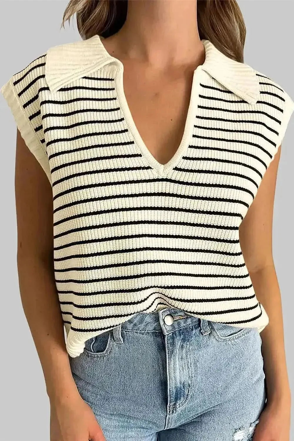 Striped Collared Neck Tank - Bad Moms Club