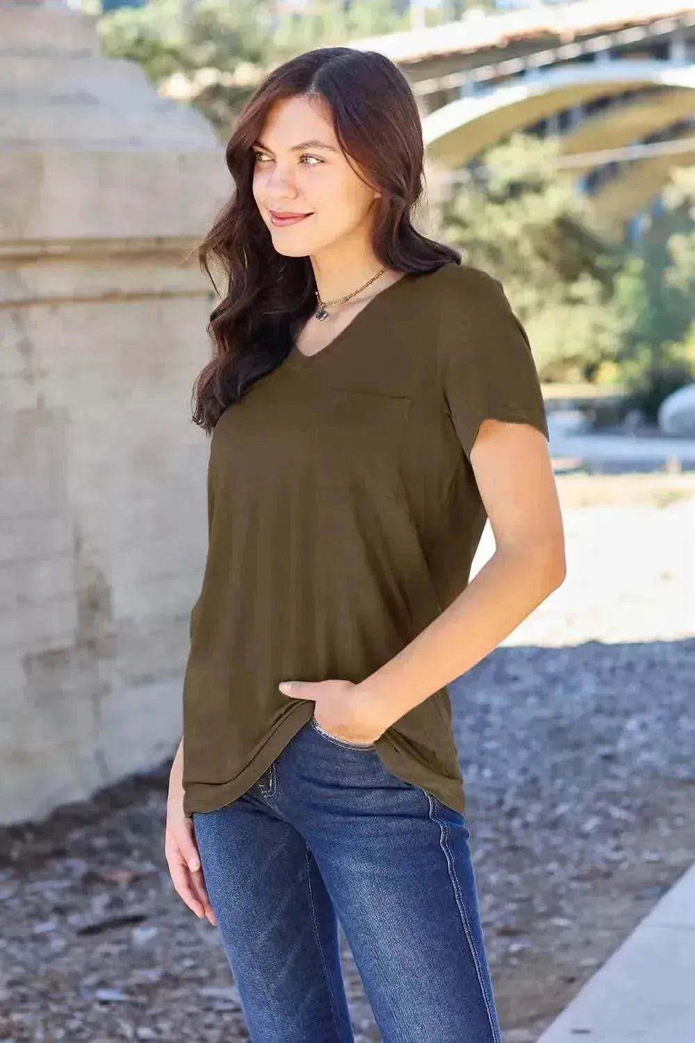 Basic Bae Full Size V-Neck Short Sleeve T-Shirt - Bad Moms Club