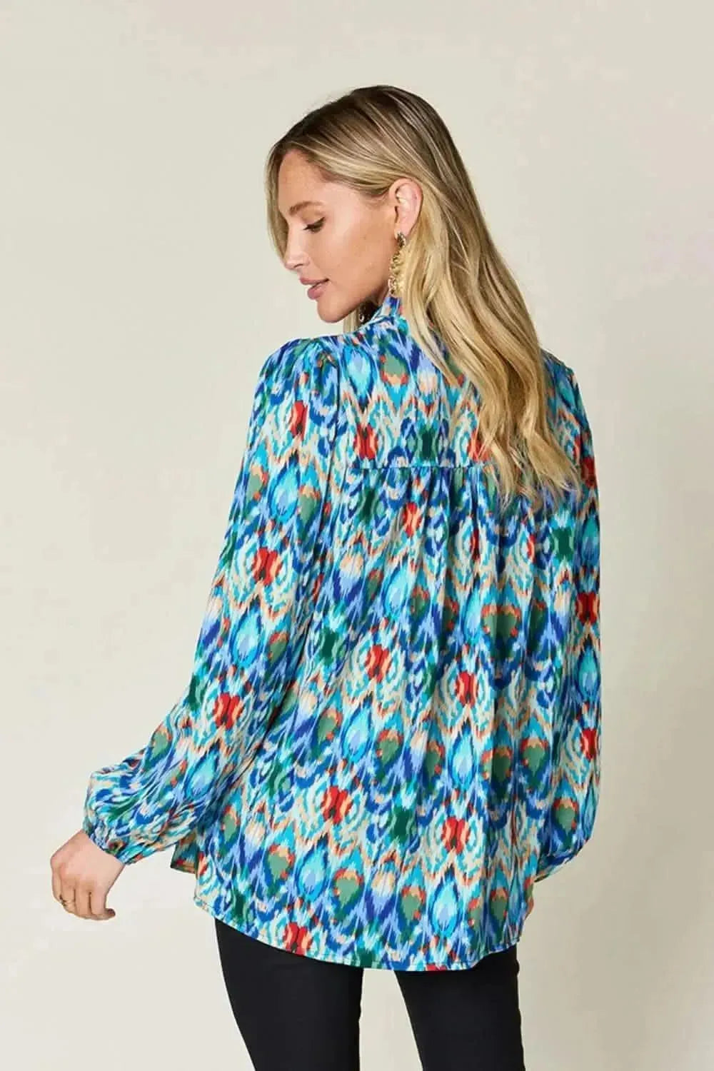 Double Take Full Size Printed Balloon Sleeve Blouse - Bad Moms Club