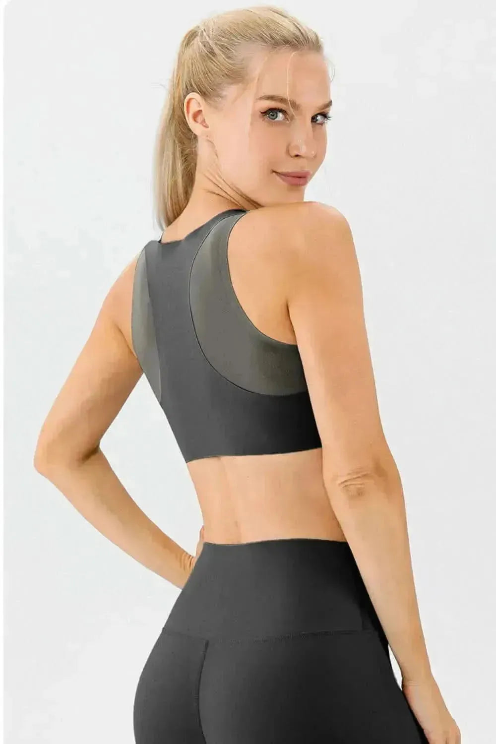 Round Neck Wide Strap Active Bra - Bad Moms Club