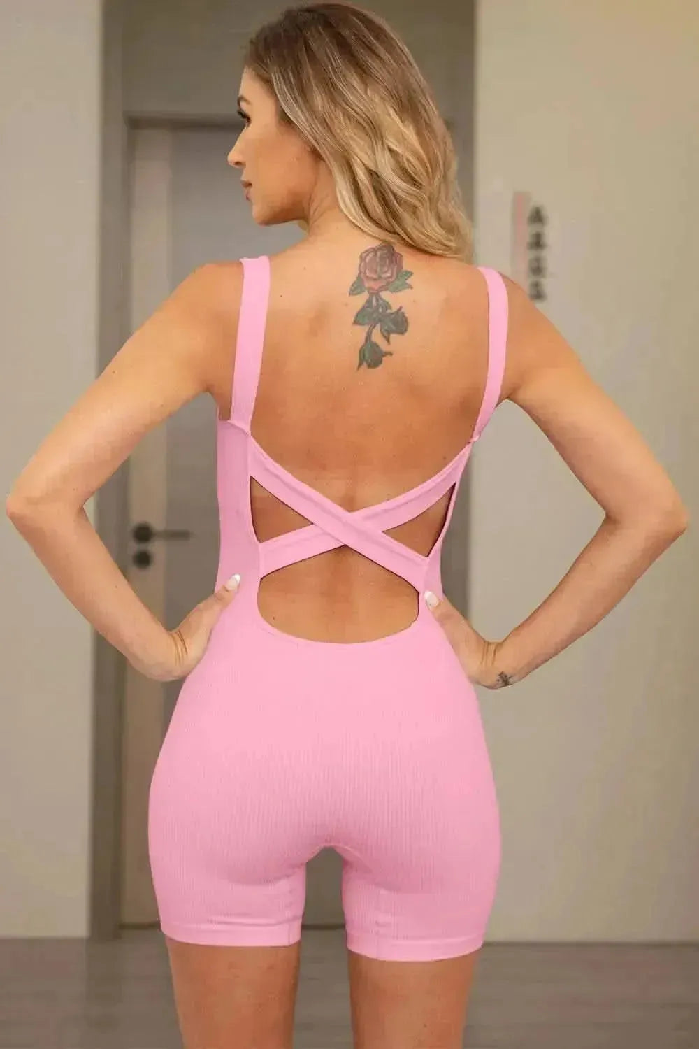 Crisscross Wide Strap Active Romper - Bad Moms Club