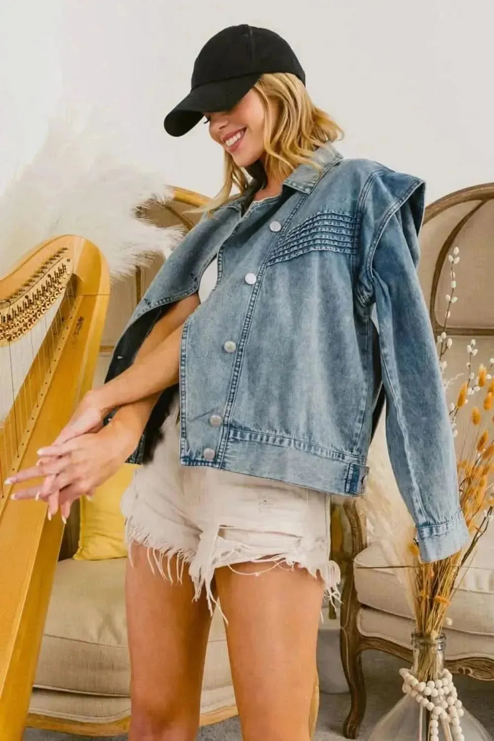BiBi Button Up Long Sleeve Denim Jacket - Bad Moms Club