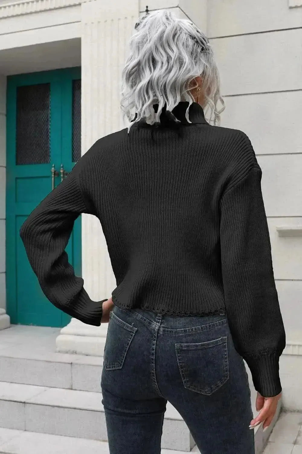 Turtleneck Dropped Shoulder Sweater - Bad Moms Club