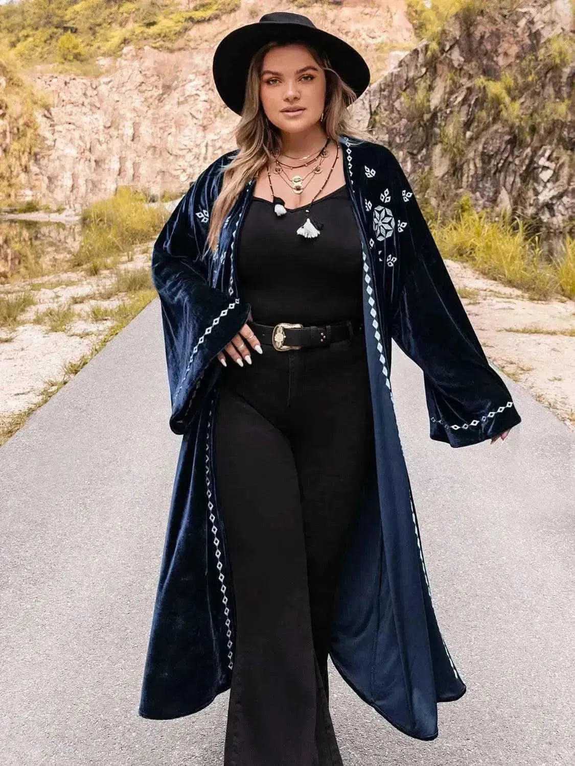 Plus Size Embroidery Open Front Long Sleeve Cardigan - Bad Moms Club