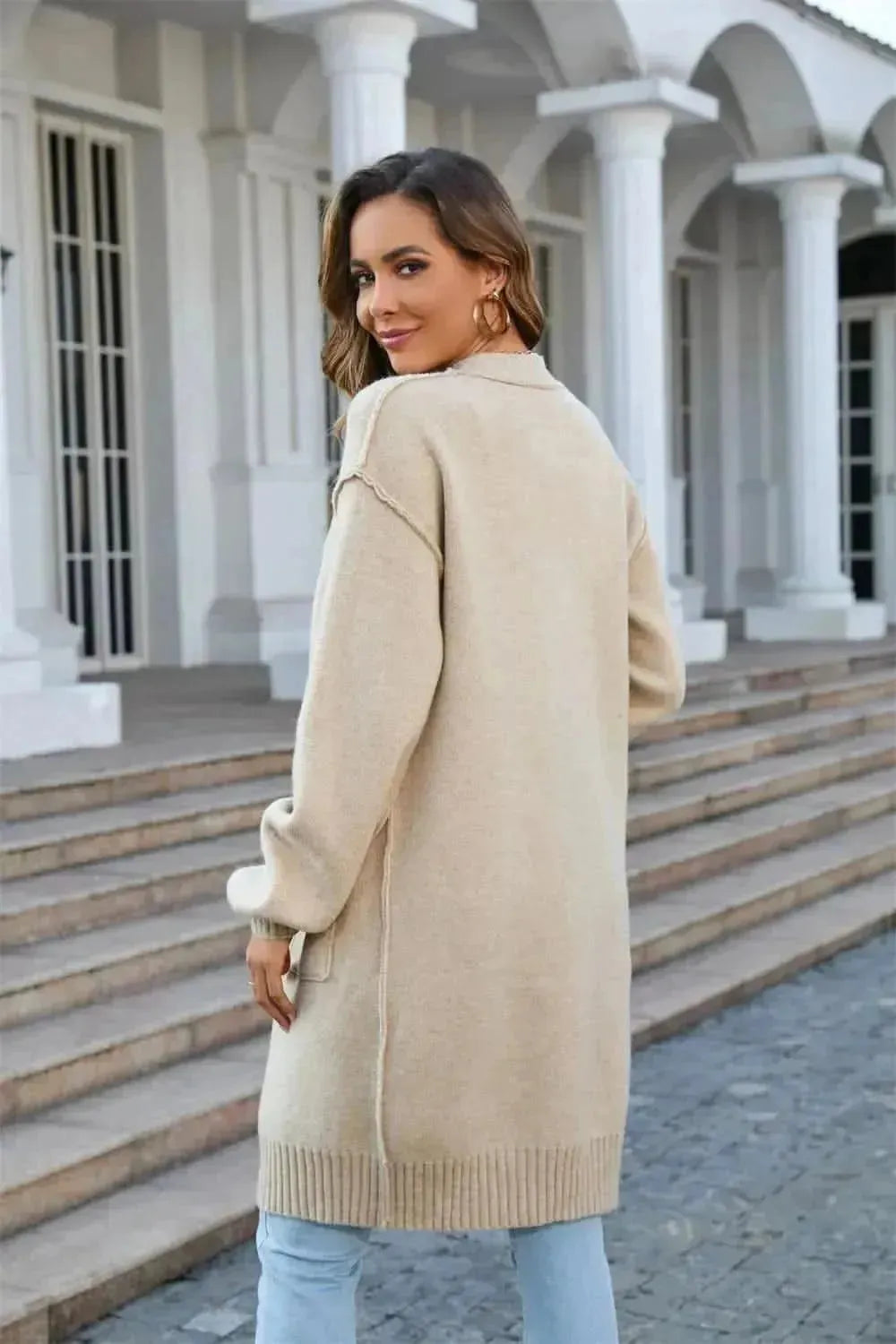 Open Front Dropped Shoulder Cardigan with Pocket - Bad Moms Club