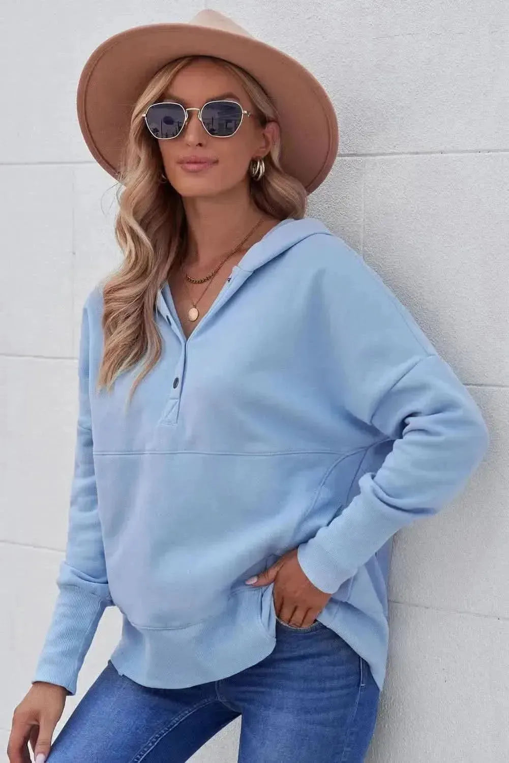 Quarter-Snap Dropped Shoulder Hoodie - Bad Moms Club