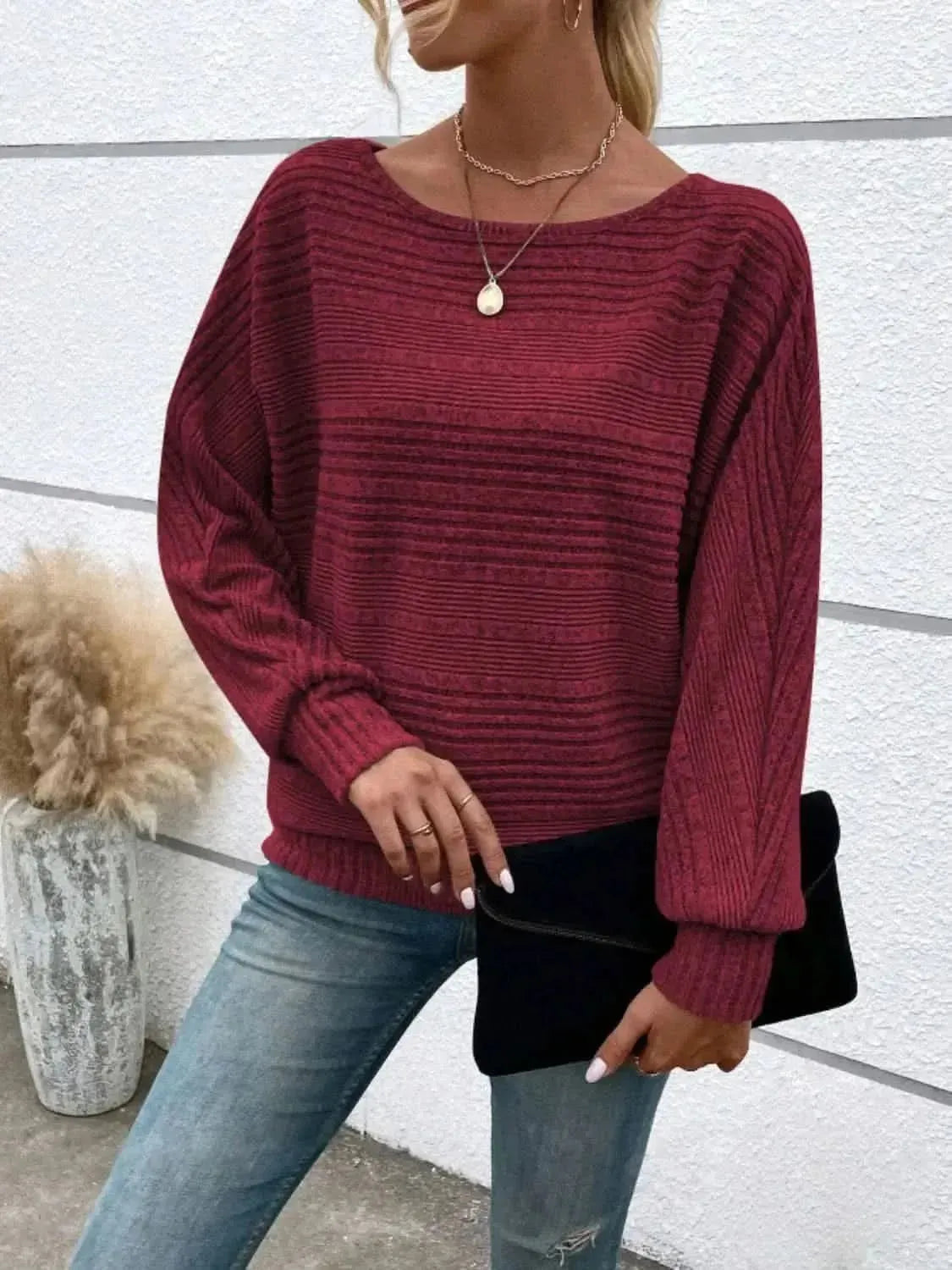 Full Size Round Neck Long Sleeve Top - Bad Moms Club