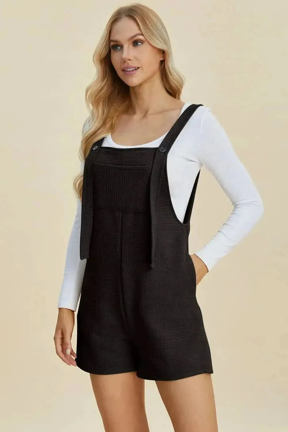 Double Take Full Size Texture Sleeveless Romper - Bad Moms Club