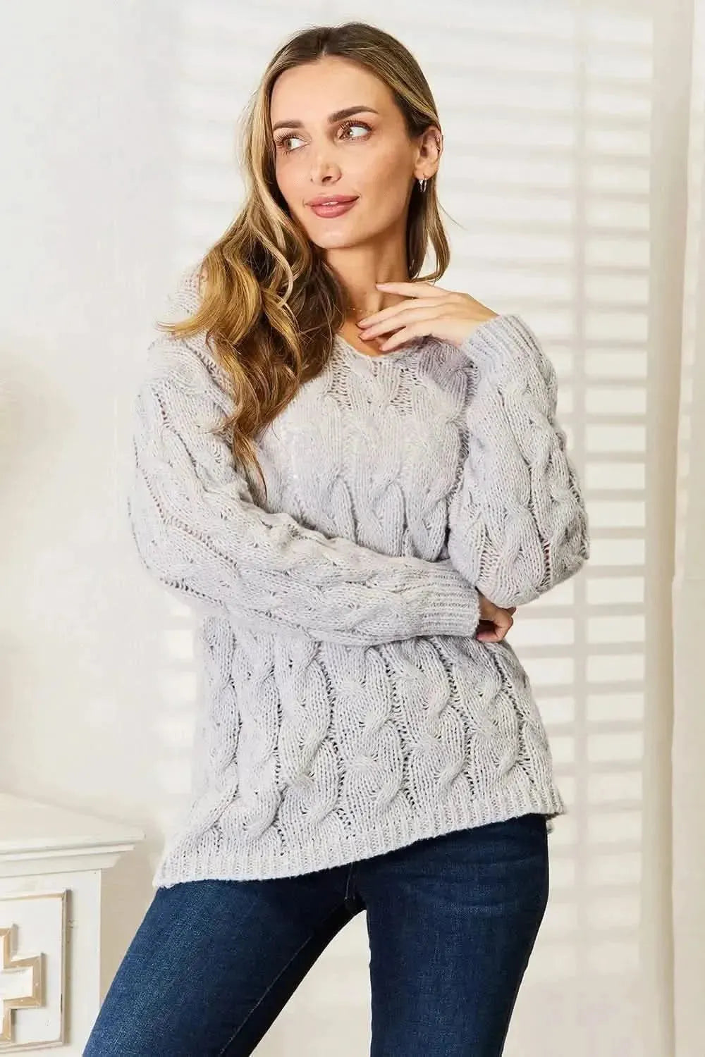 Woven Right Cable-Knit Hooded Sweater - Bad Moms Club