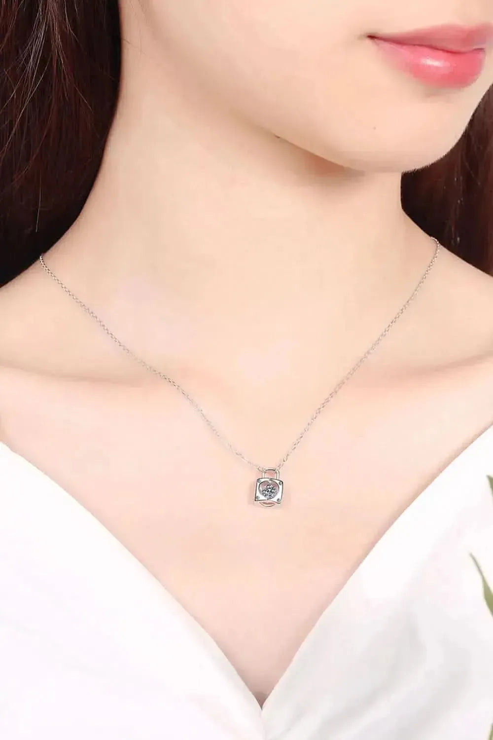 Adored Moissanite Lock Pendant Necklace - Bad Moms Club