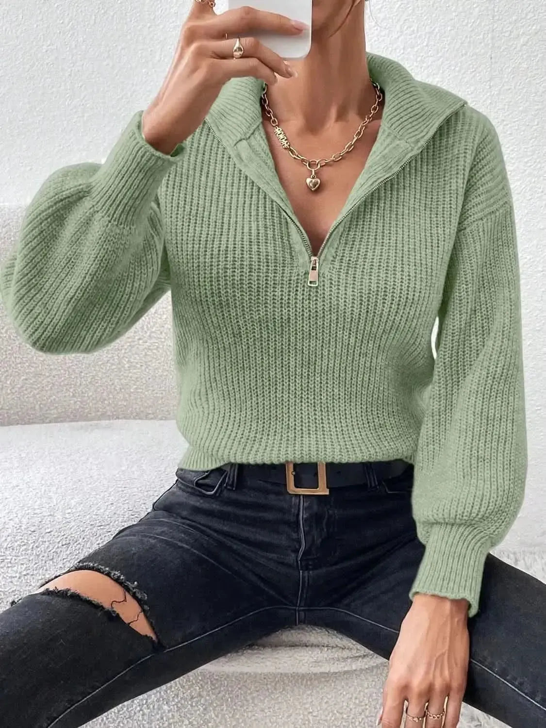 Honey Half Zip Dropped Shoulder Sweater - Bad Moms Club