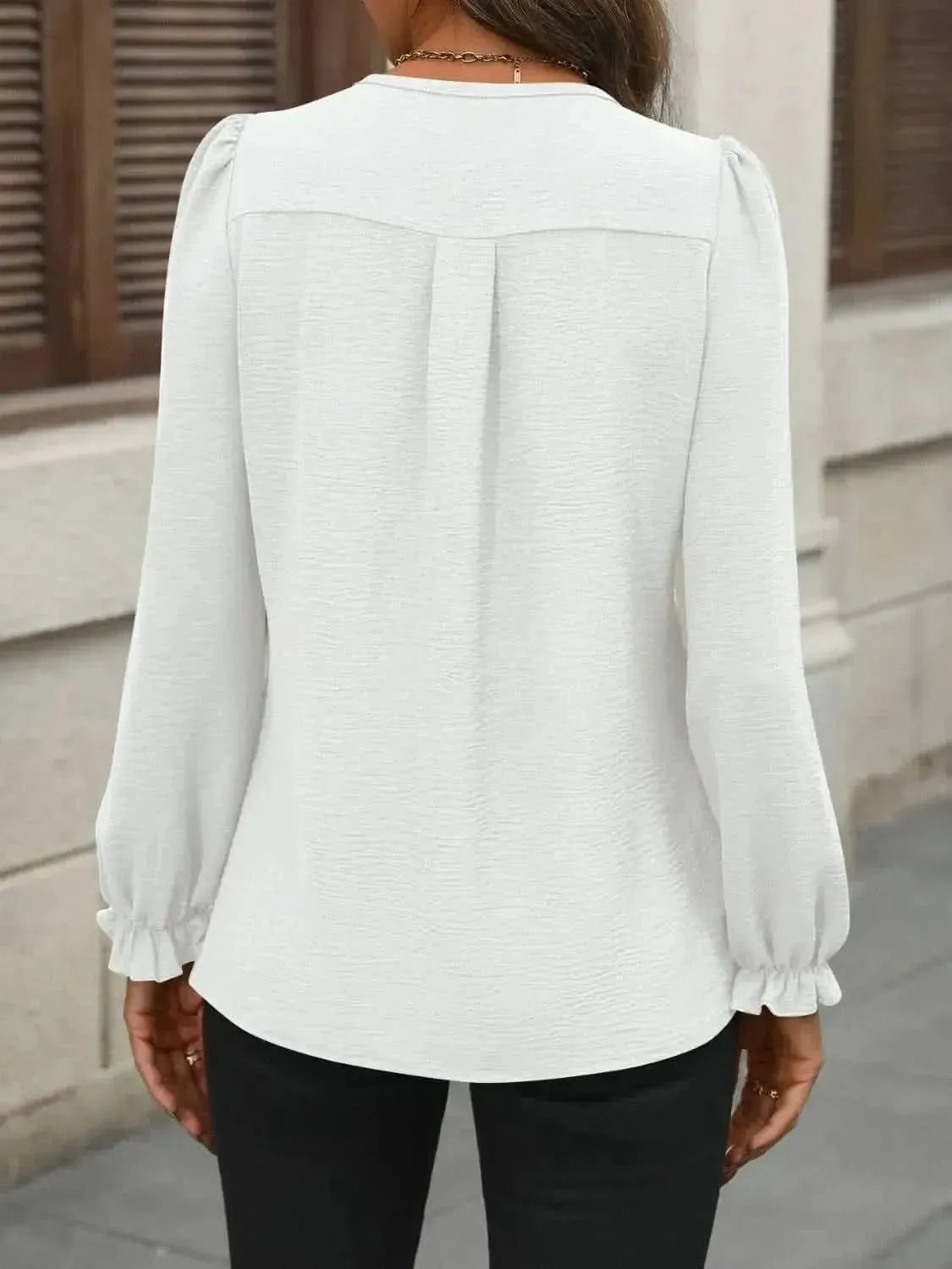 Notched Flounce Sleeve Blouse - Bad Moms Club