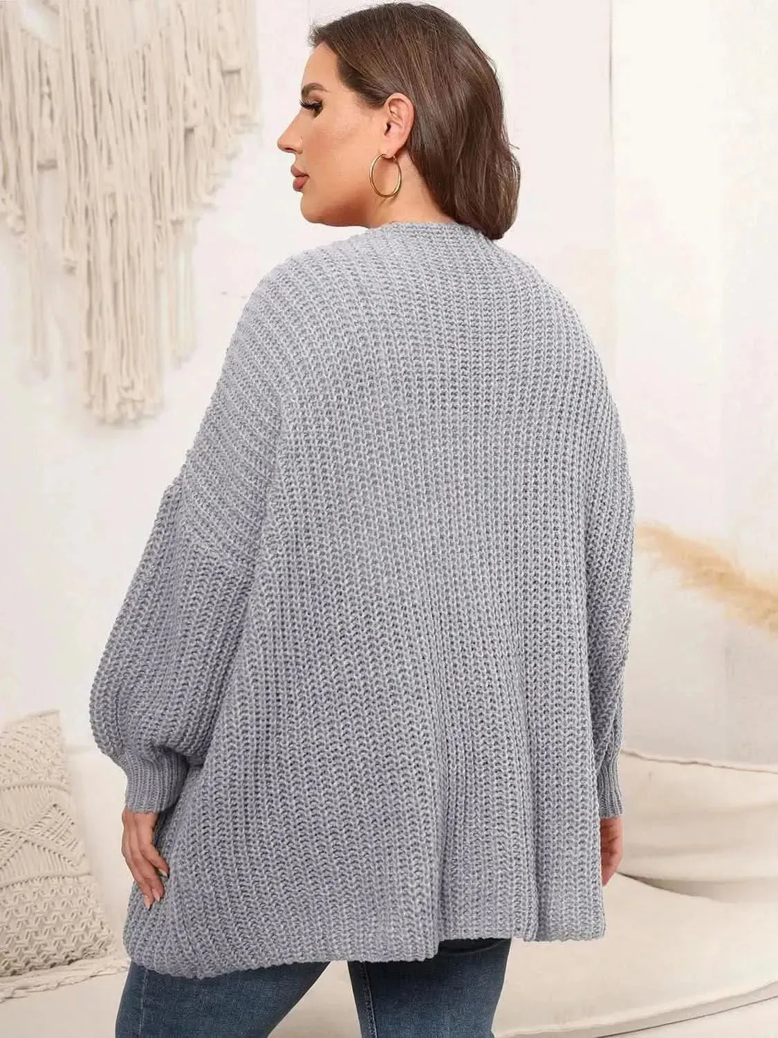 Plus Size Open Front Dropped Shoulder Knit Cardigan - Bad Moms Club