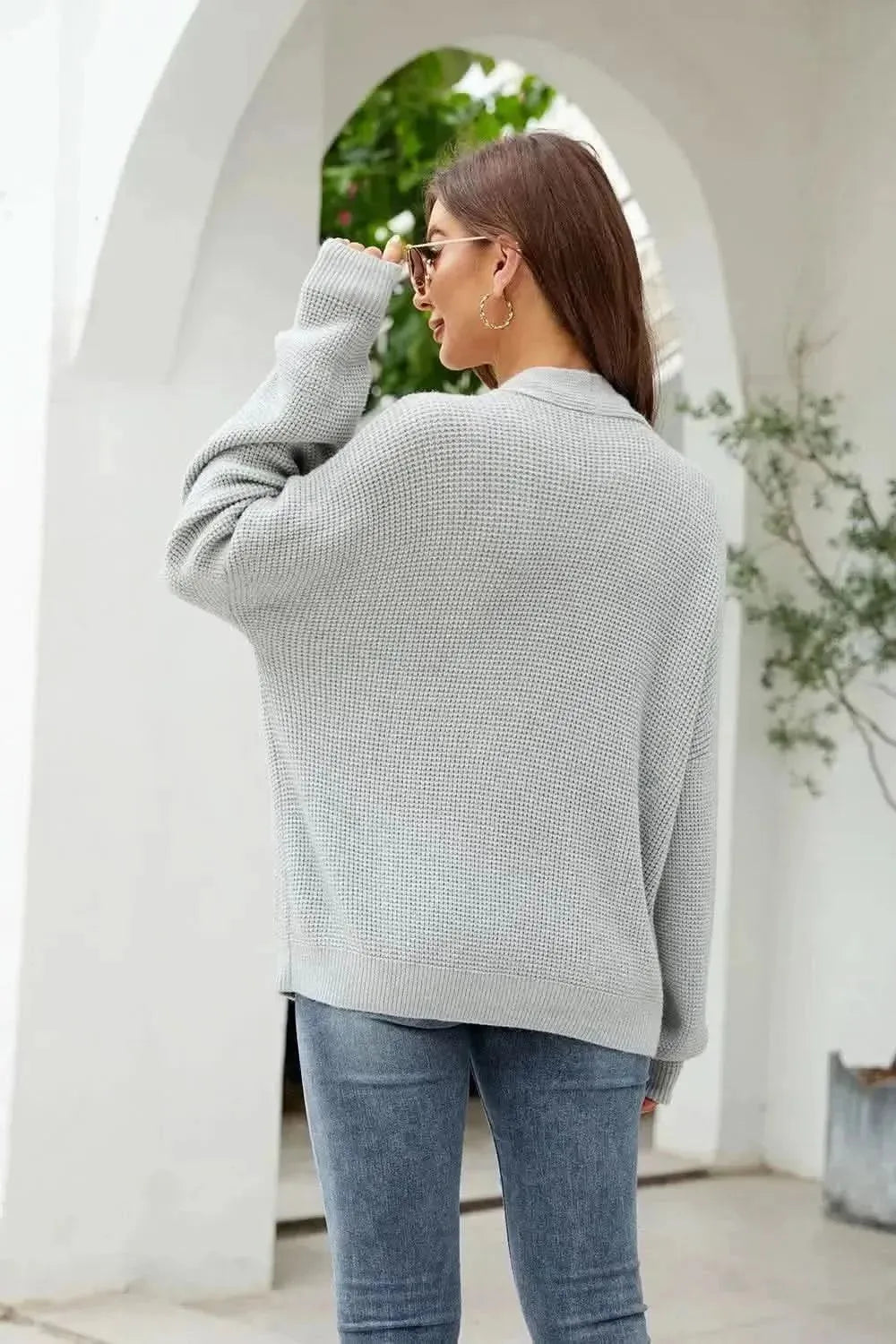 Button Up Drop Shoulder Long Sleeve Cardigan - Bad Moms Club