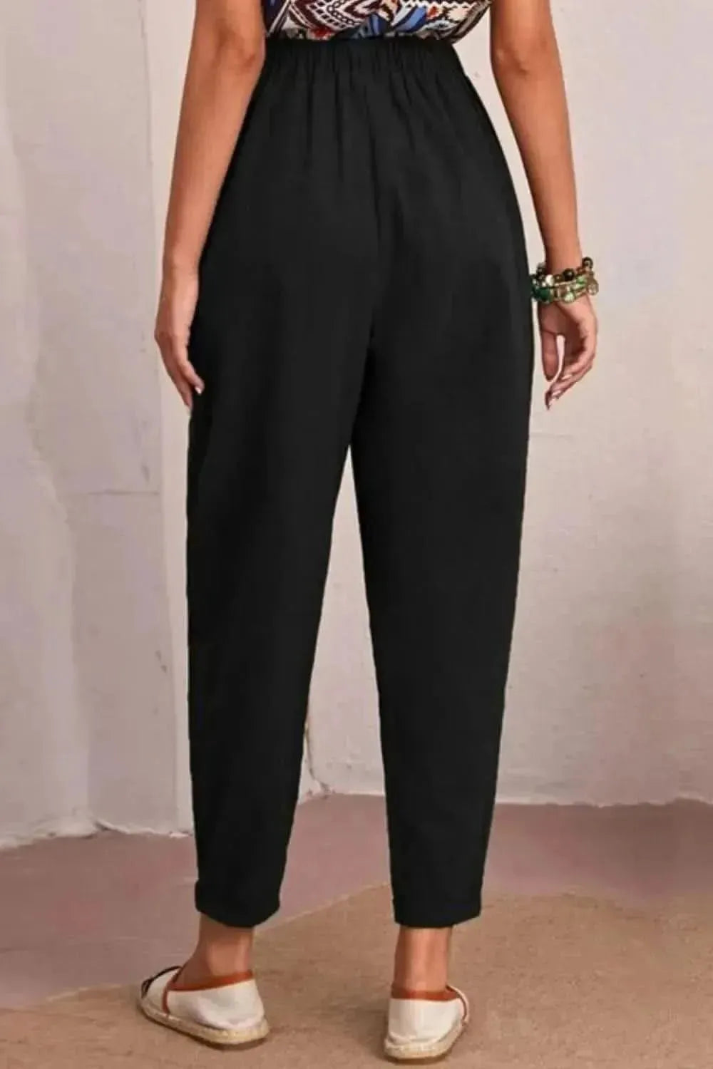 Elastic Waist Pocket Tapered Pants - Bad Moms Club