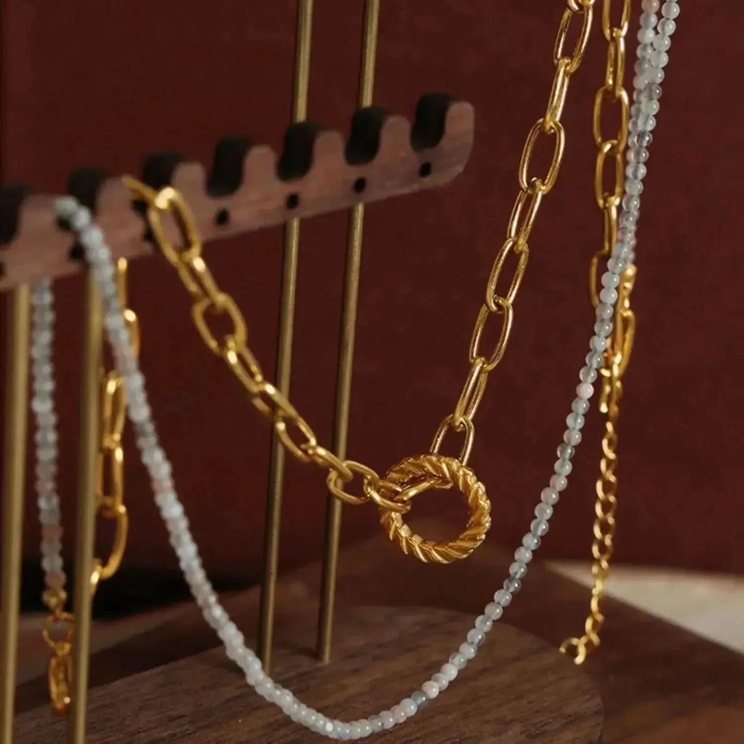 Beaded Double-Layered Titanium Steel Necklace - Bad Moms Club
