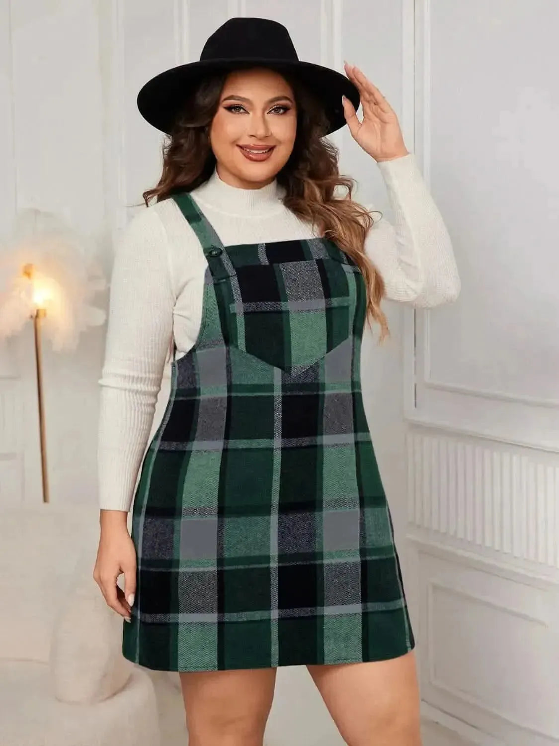 Honey Plus Size Plaid Wide Strap Overall Dress - Bad Moms Club