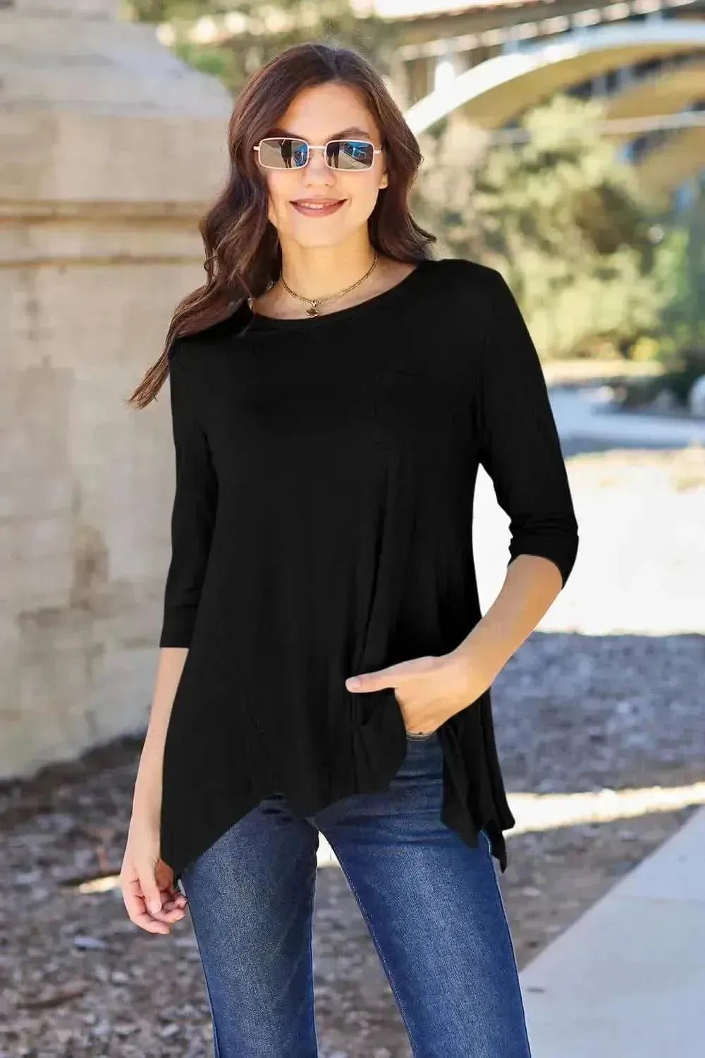 Basic Bae Full Size Round Neck Pocketed T-Shirt - Bad Moms Club