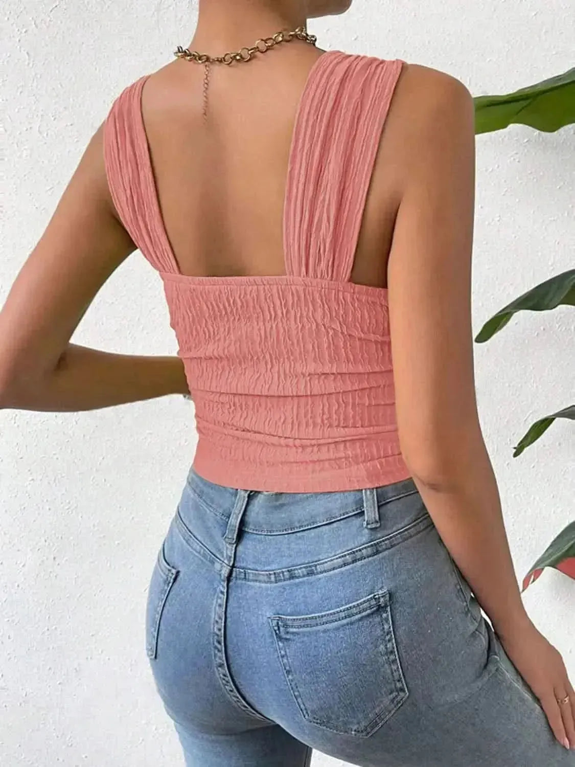 Textured Square Neck Wide Strap Tank - Bad Moms Club