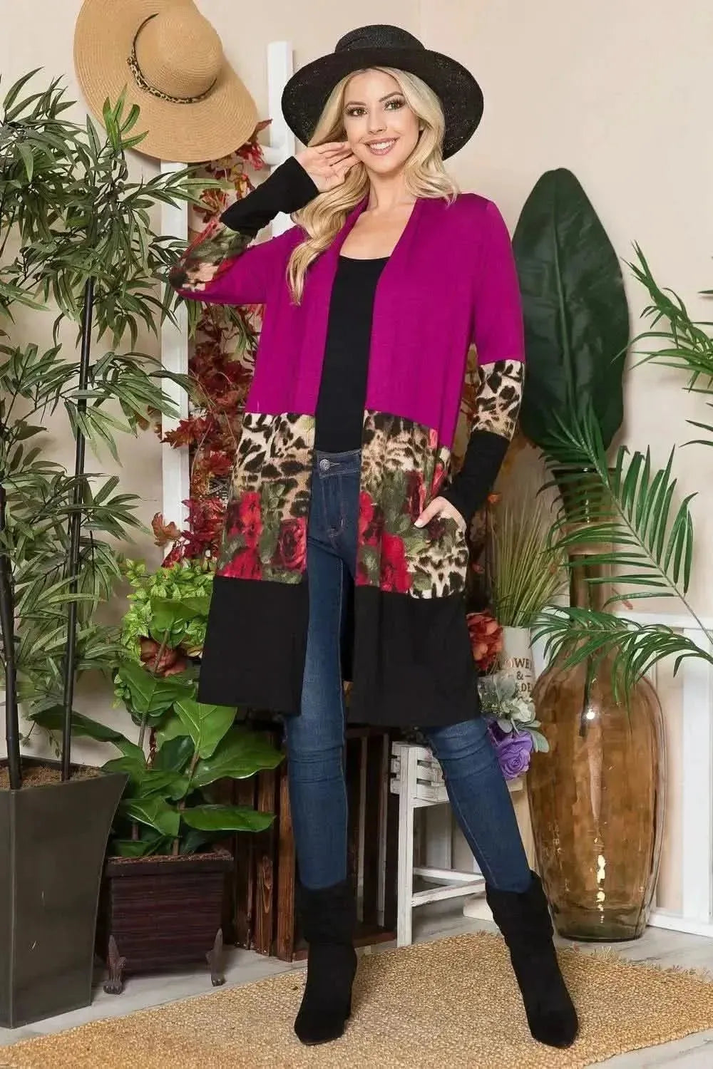 Celeste Full Size Color Block Open Front Cardigan - Bad Moms Club