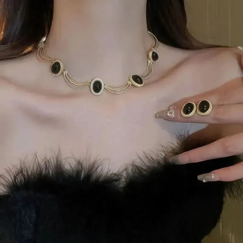Alloy Oval Gemstone Necklace - Bad Moms Club