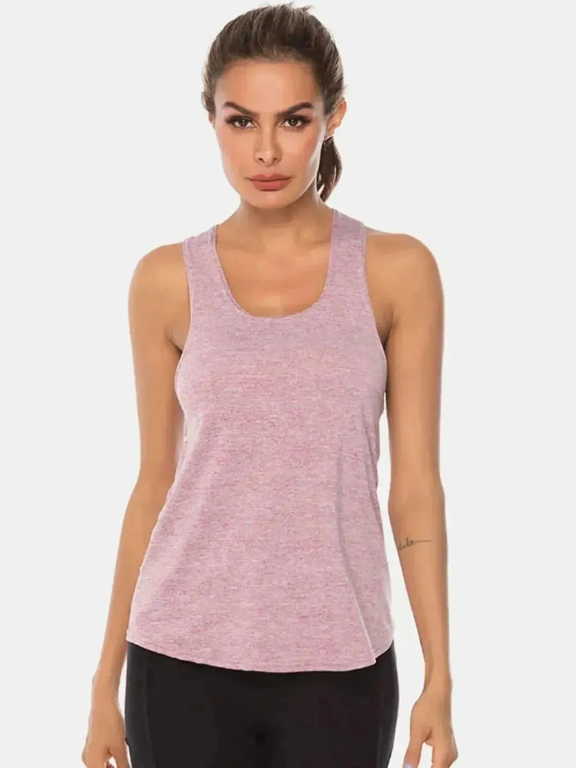 Full Size Scoop Neck Wide Strap Active Tank - Bad Moms Club