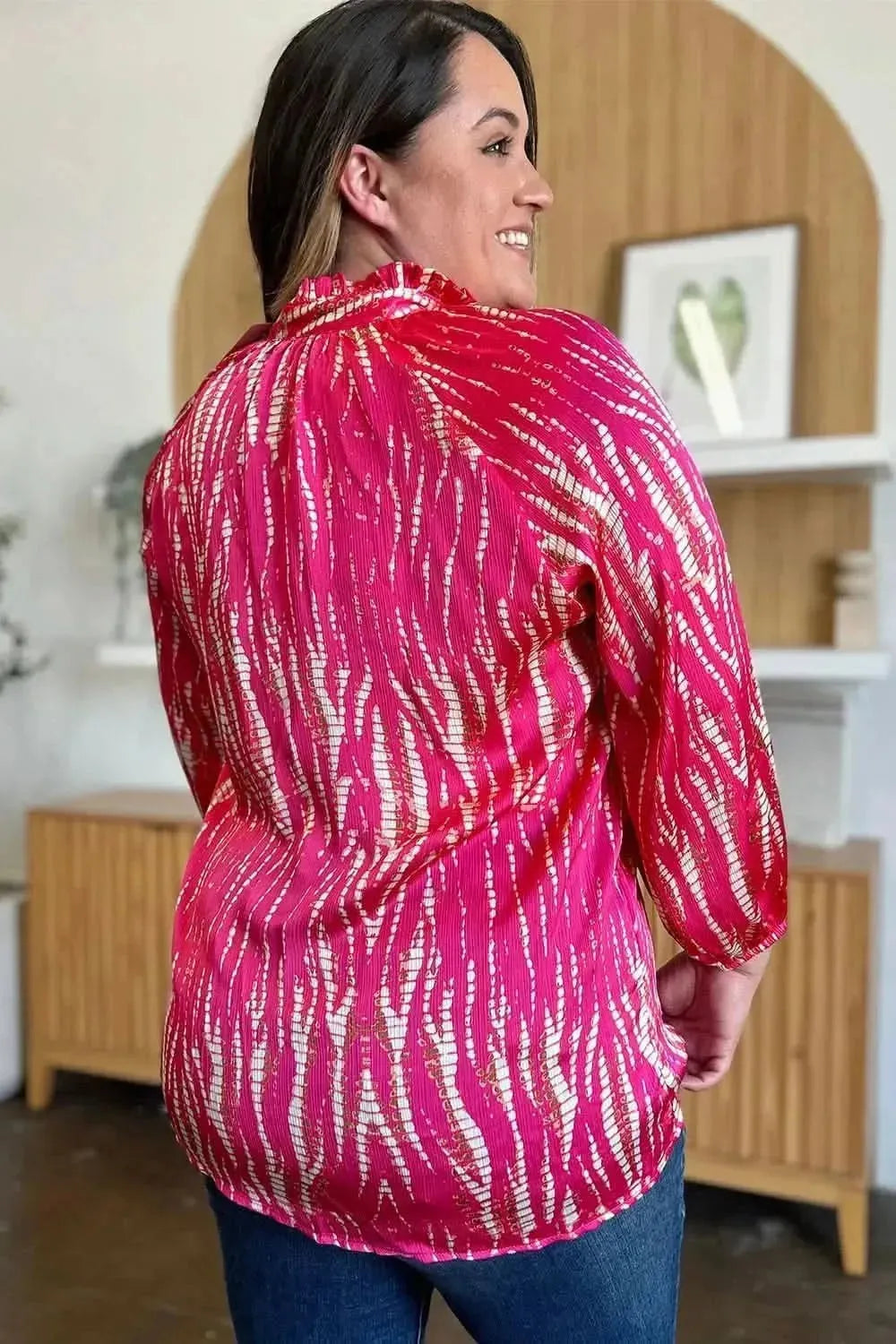 Double Take Full Size Printed Button Up Long Sleeve Shirt - Bad Moms Club