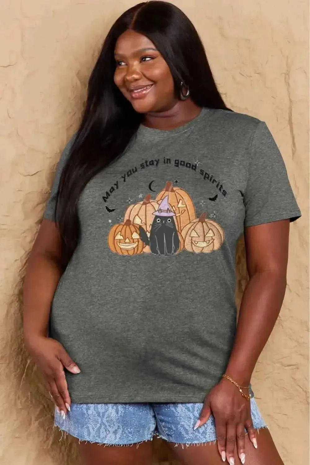 Simply Love Full Size MAY YOU STAY IN GOOD SPIRITS Graphic Cotton T-Shirt - Bad Moms Club