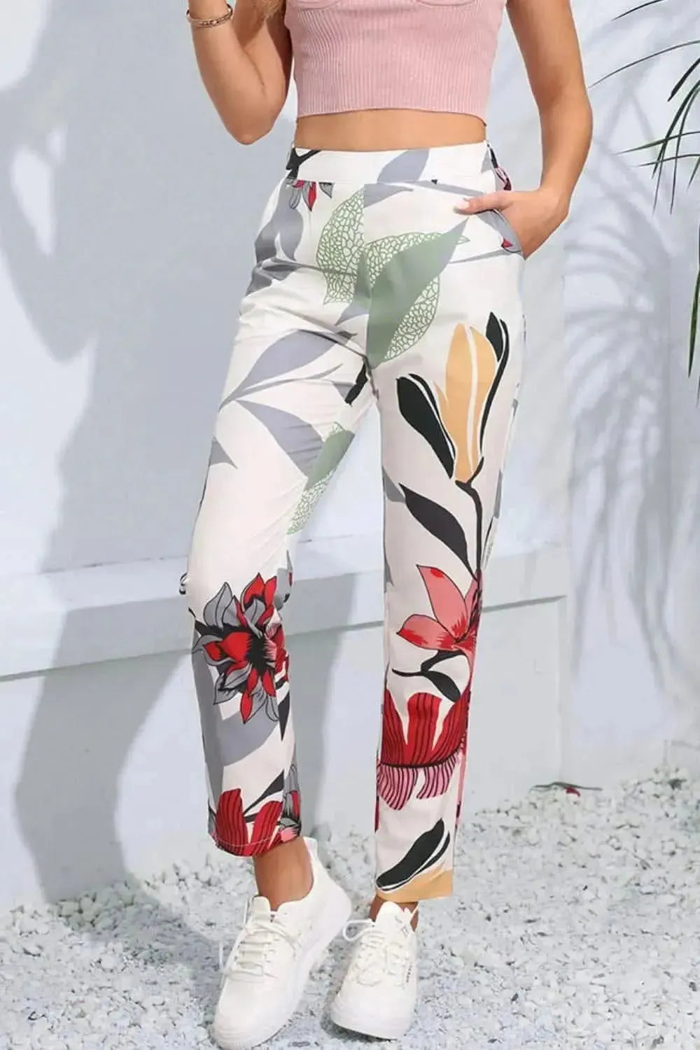 Floral Print Cropped Pants with Pockets - Bad Moms Club