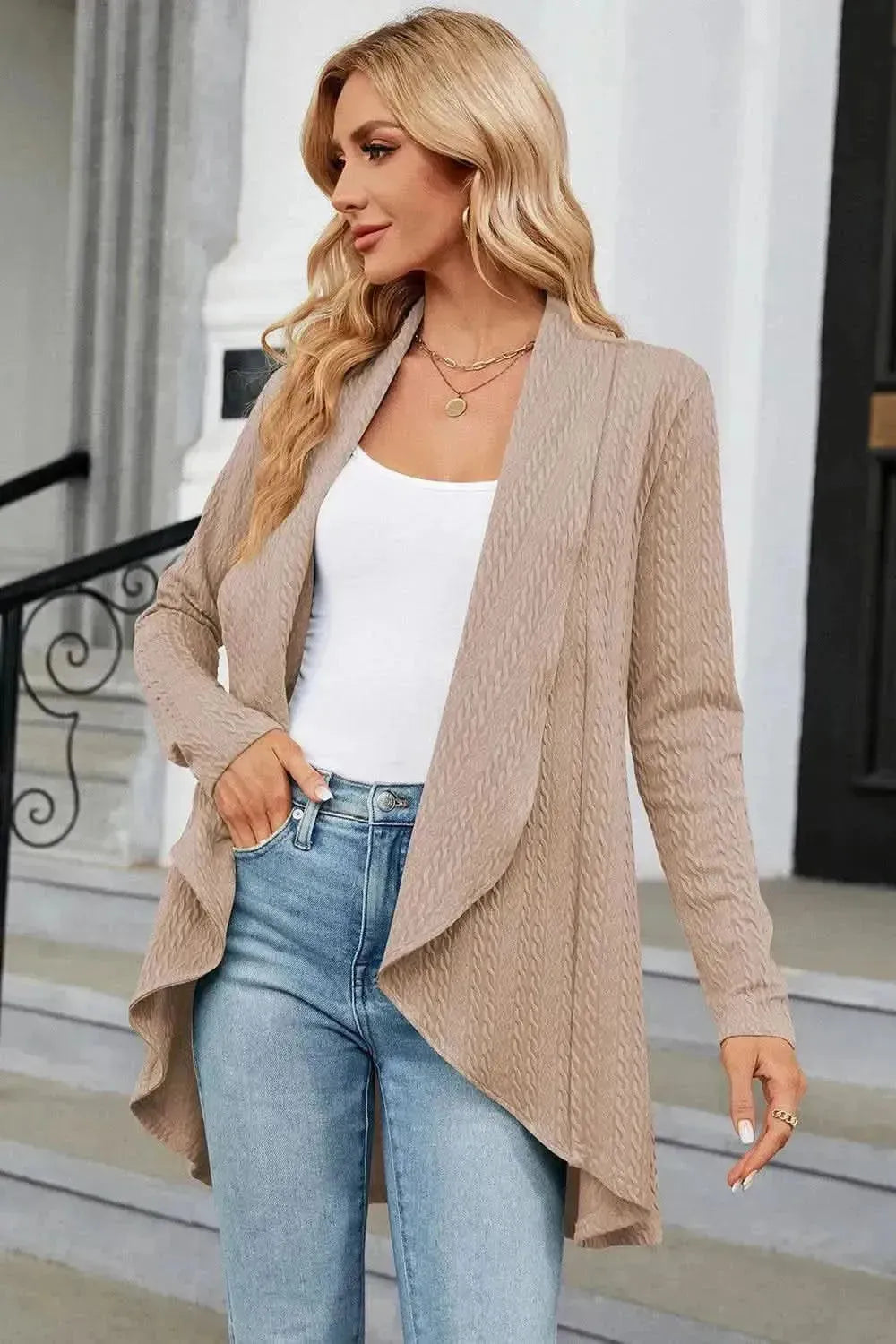 Open Front Long Sleeve Cardigan - Bad Moms Club