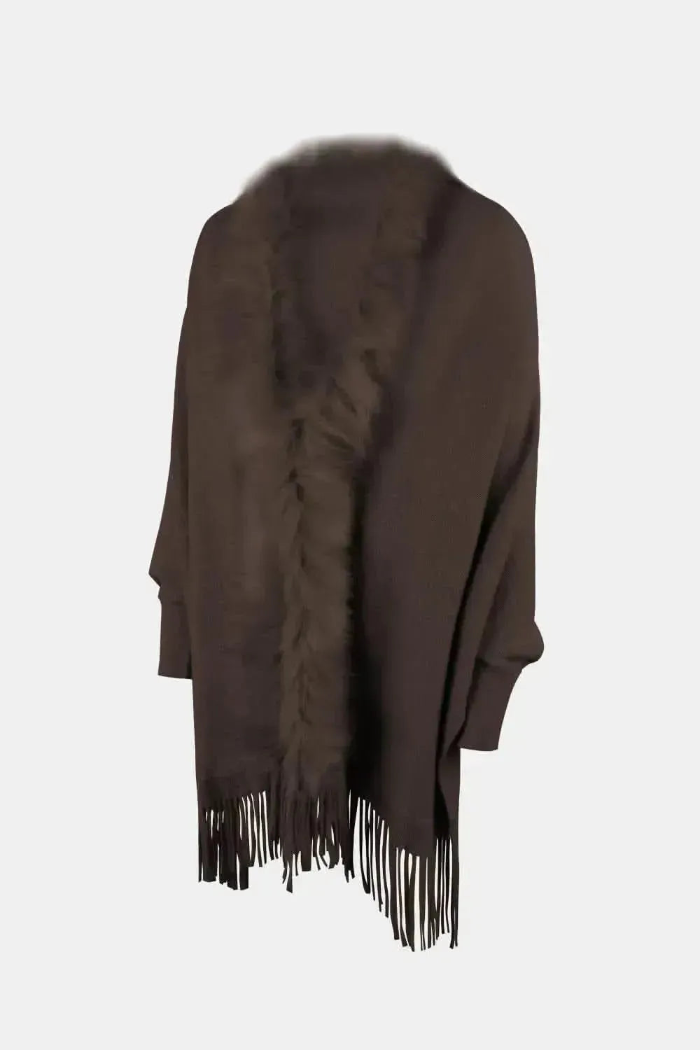 Fringe Open Front Long Sleeve Poncho - Bad Moms Club