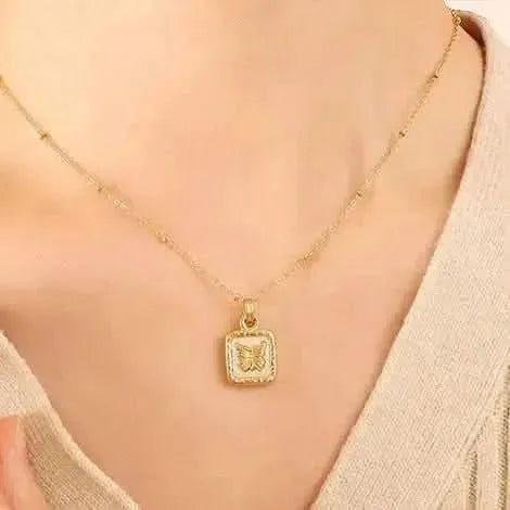 Butterfly Square Titanium Steel Pendant Necklace - Bad Moms Club