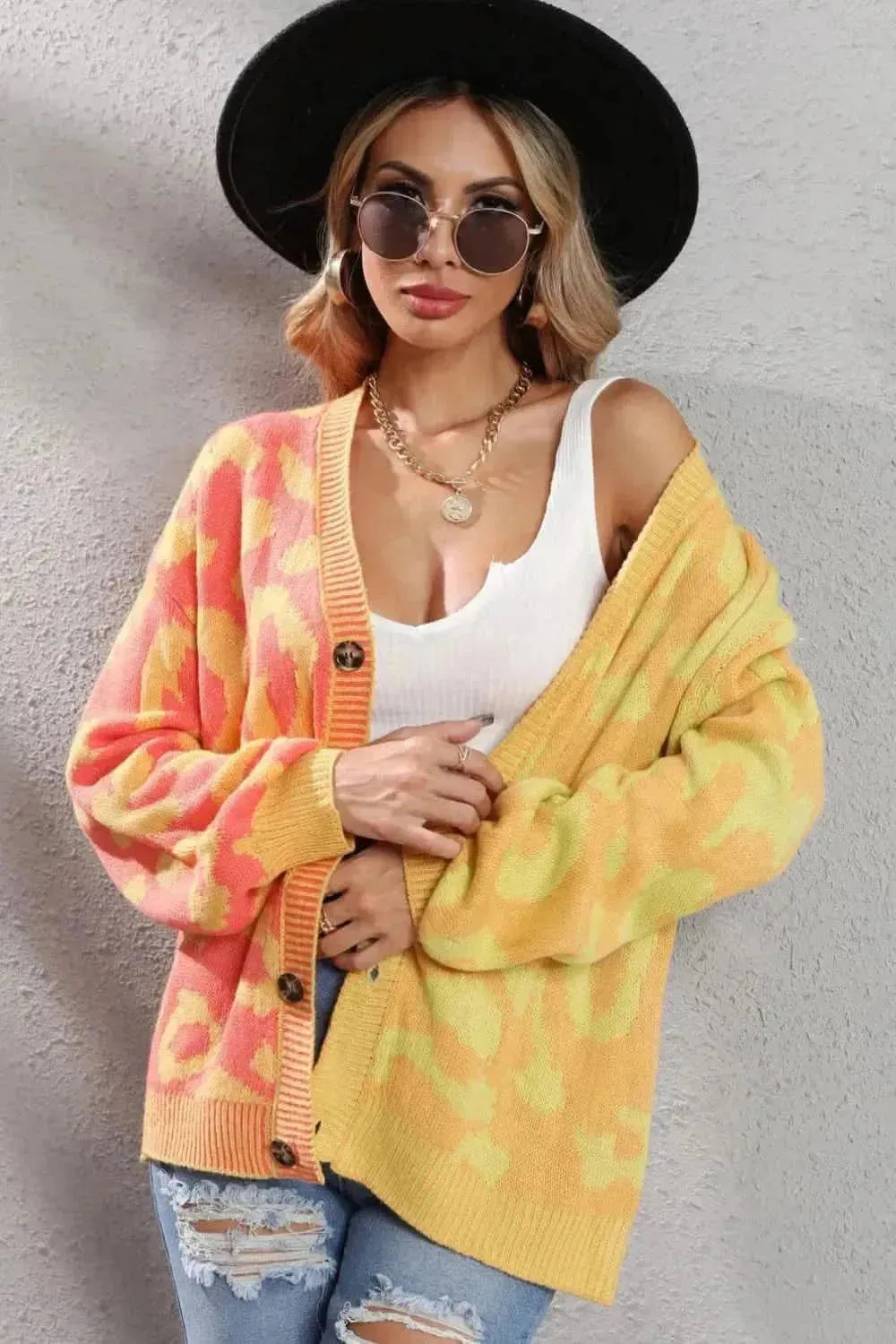 Leopard Button Front Ribbed Trim Cardigan - Bad Moms Club