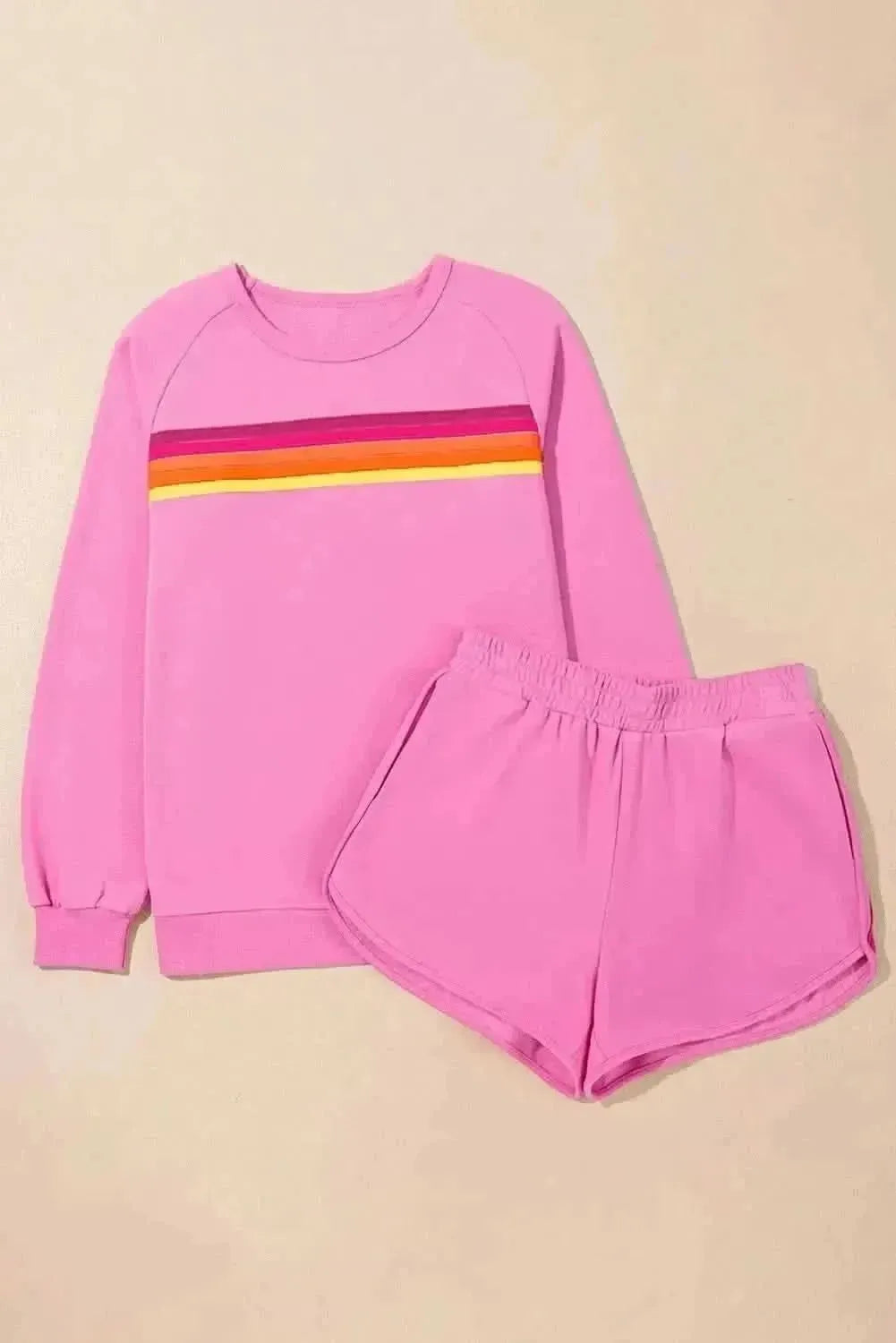 Full Size Contrast Striped Round Neck Top and Shorts Set - Bad Moms Club