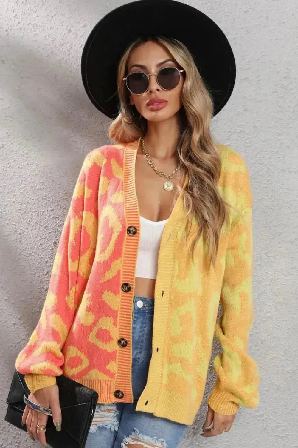 Leopard Button Front Ribbed Trim Cardigan - Bad Moms Club