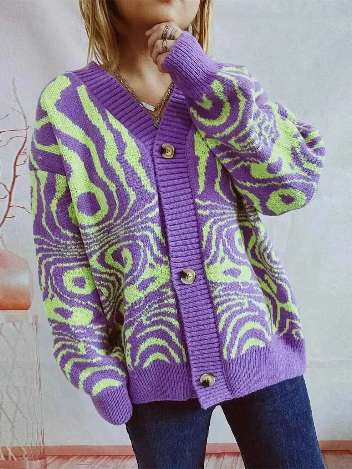 Abstract Pattern Button Down Cardigan - Bad Moms Club